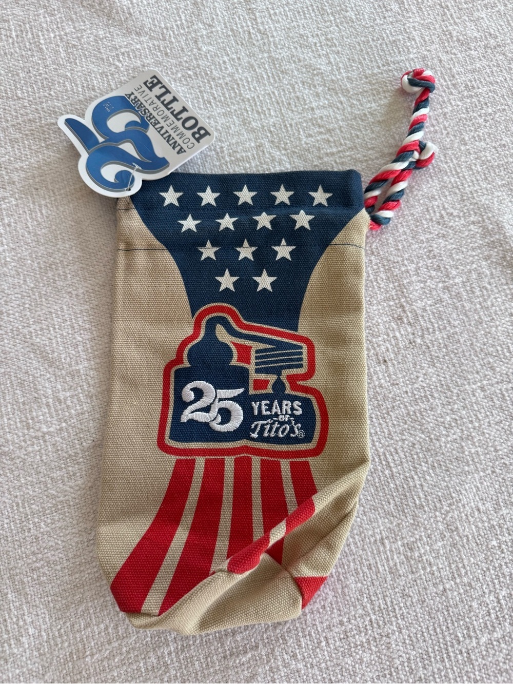 Tito's Vodka Bottle Bag Drawstring America Red White & Blue 25 Years Patriot NEW